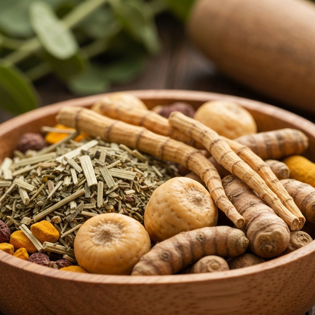 Getrocknete Adaptogene Kräuter in einer Schale